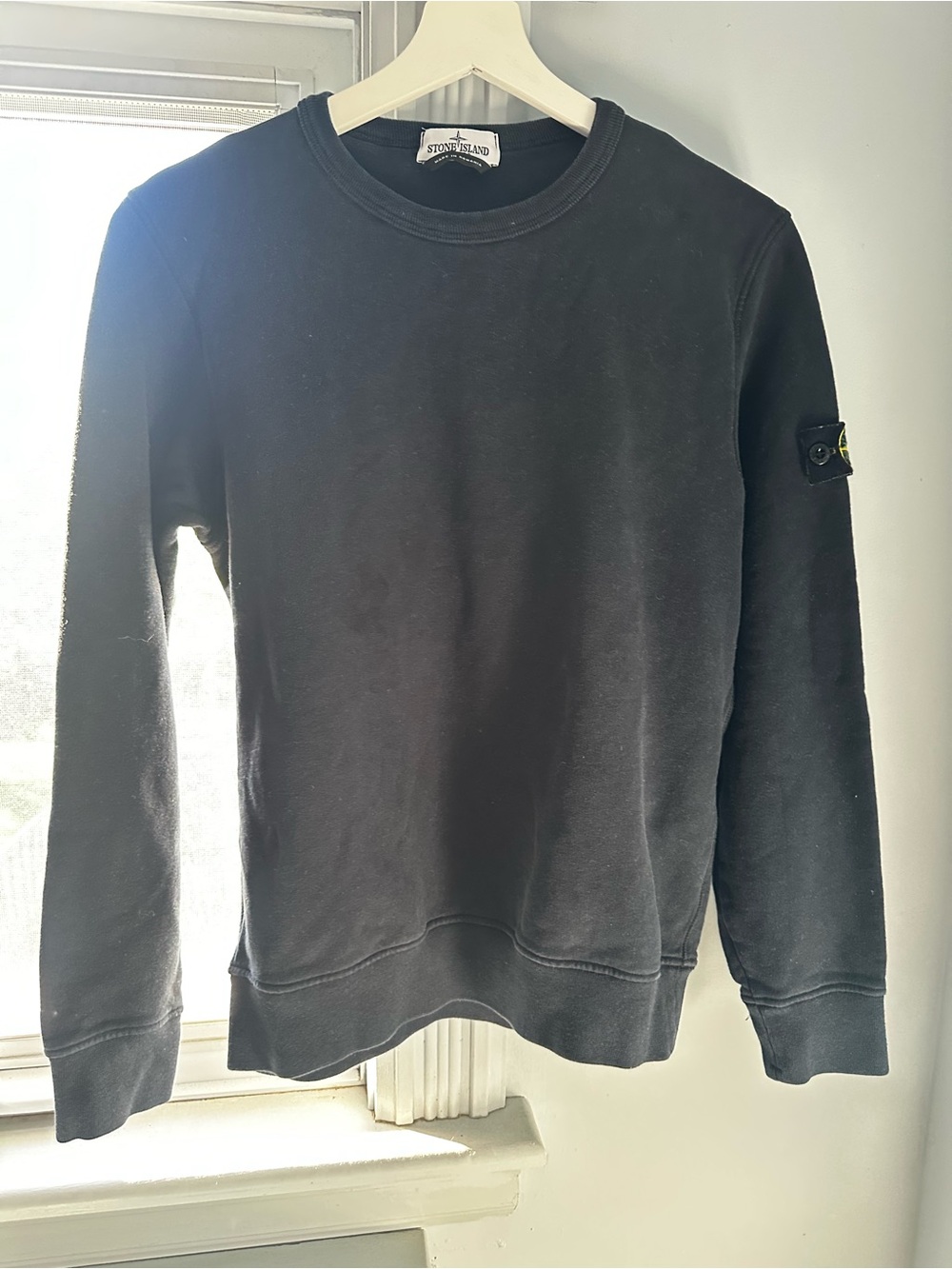 Stone Island Black Crewneck Pullover with Compass Badge Junior 12 ~Women’s S - Picture 1 of 6